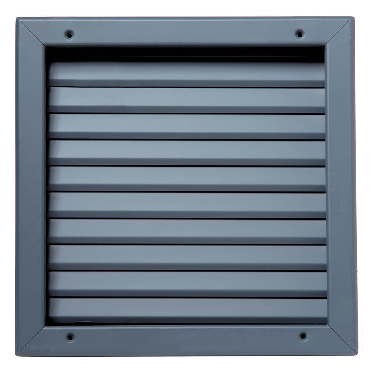 Gray metal ventilation grille with horizontal slats.