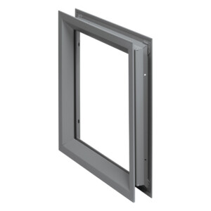 Gray metal hatch frame partially open.