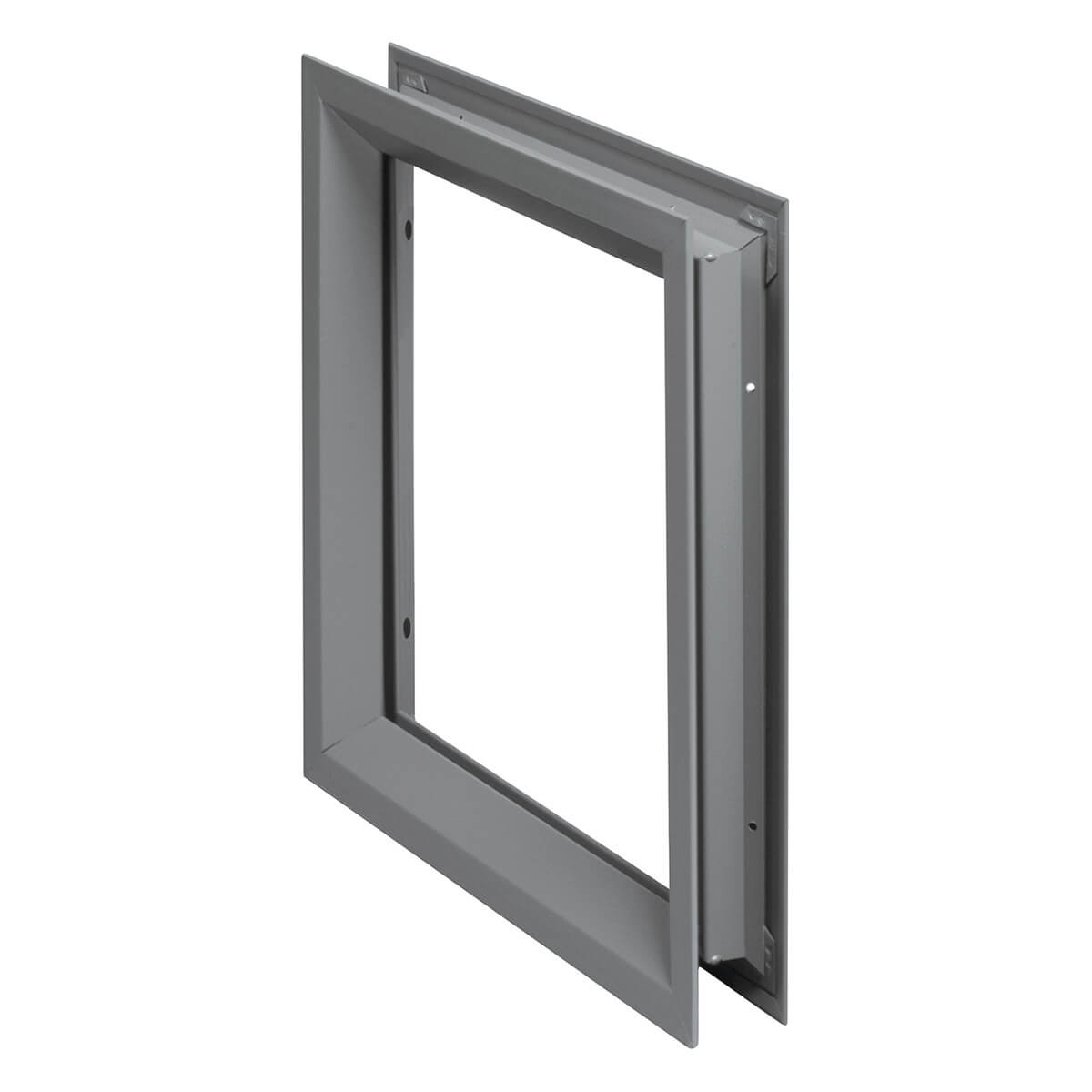 Gray metal hatch frame partially open.