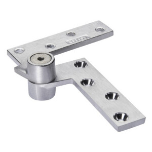 Metal door hinge with multiple mounting holes.