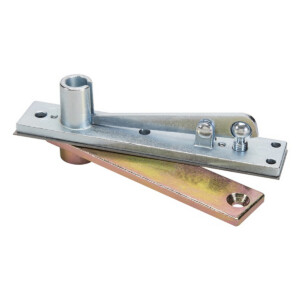 Metal door hardware, two overlapping sliding bars.