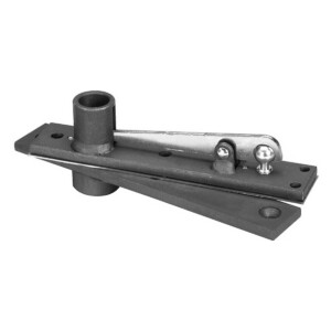 Security door hinge mechanism in metallic finish.