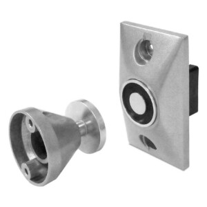 Metal door hardware components, side by side.