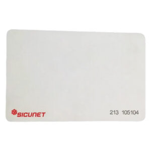 White access card with Sicunet branding, numerical code.