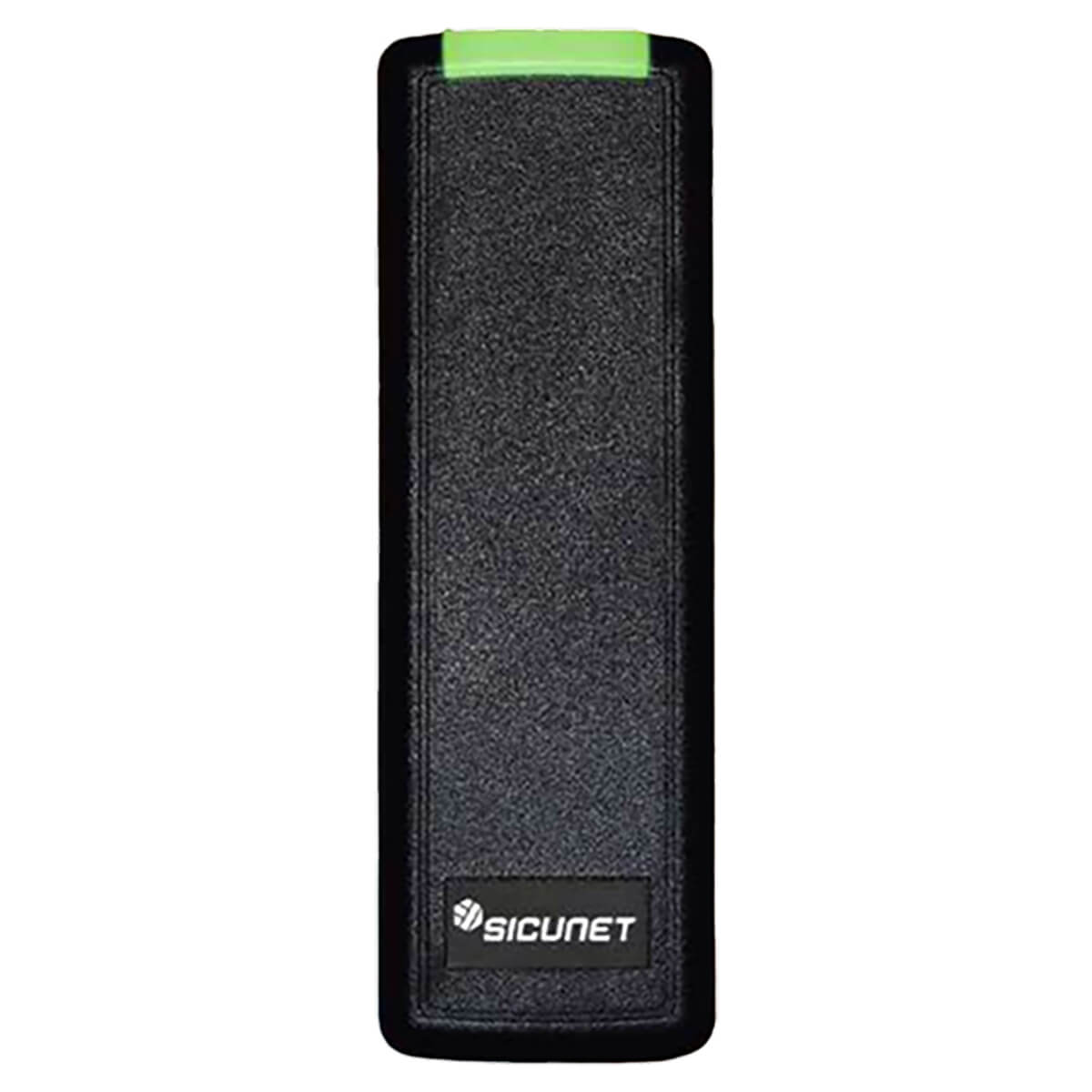 Black security hardware with green indicator light.