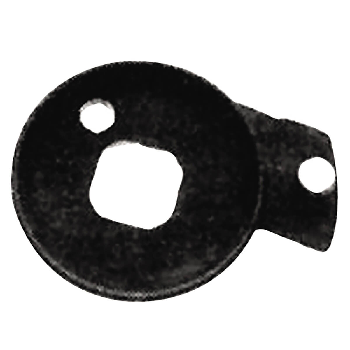 Round metal door hardware with multiple holes.