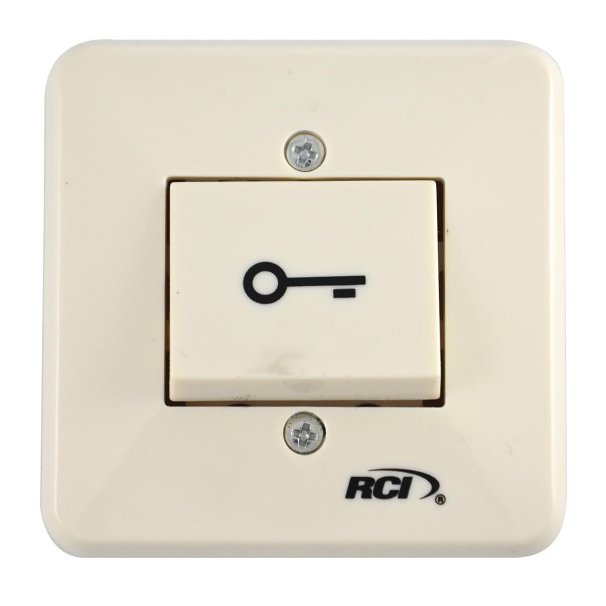 Square beige access control switch with key symbol.