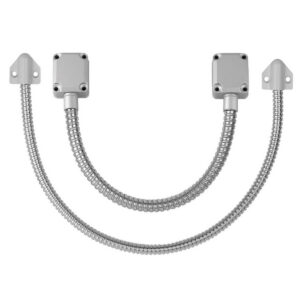 Flexible door security cables with metal finish.