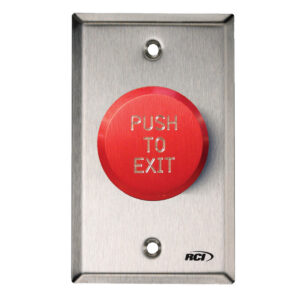 Red push button labeled "Push to Exit".