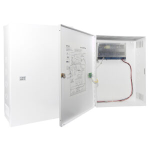 Open control panel with wiring and schematic diagram.