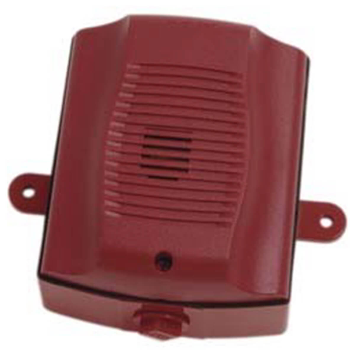 Red security alarm with mounting brackets.