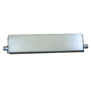 Rectangular metal door latch on white background.