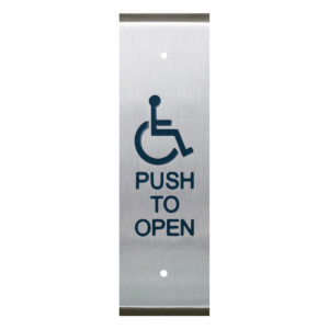 Accessible door hardware sign, "Push to Open."
