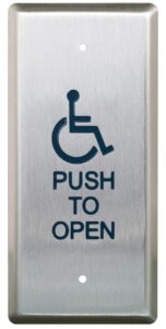 Accessible door button with push-to-open symbol.