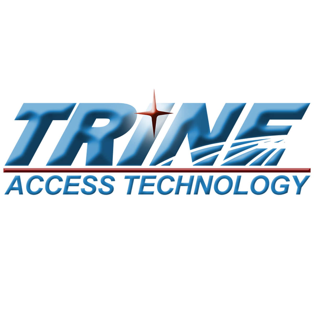Trine logo with blue text and star accent.