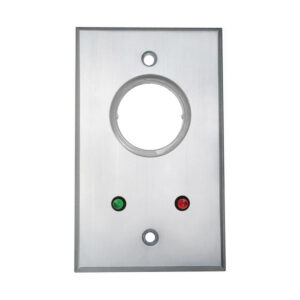 Metal plate with red and green indicator lights.