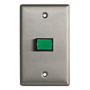Metal plate with centered green button.