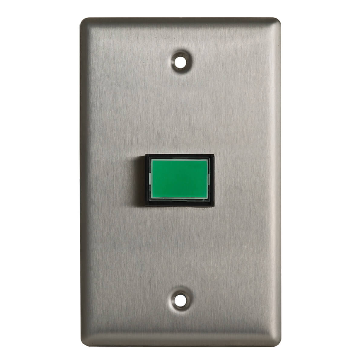 Metal plate with centered green button.