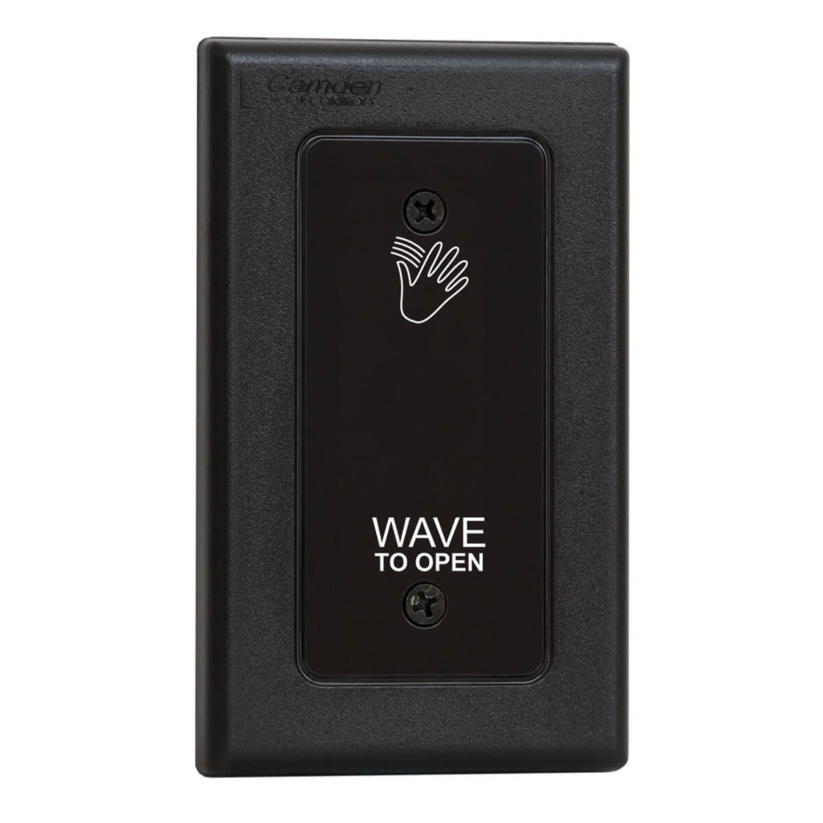 Wave-to-open door sensor with hand icon.