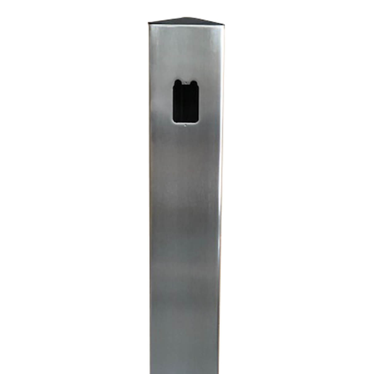 Steel security bollard with an angled top design.