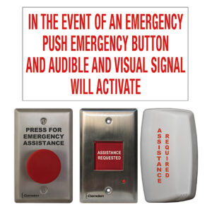 Emergency buttons for assistance with clear red signage.