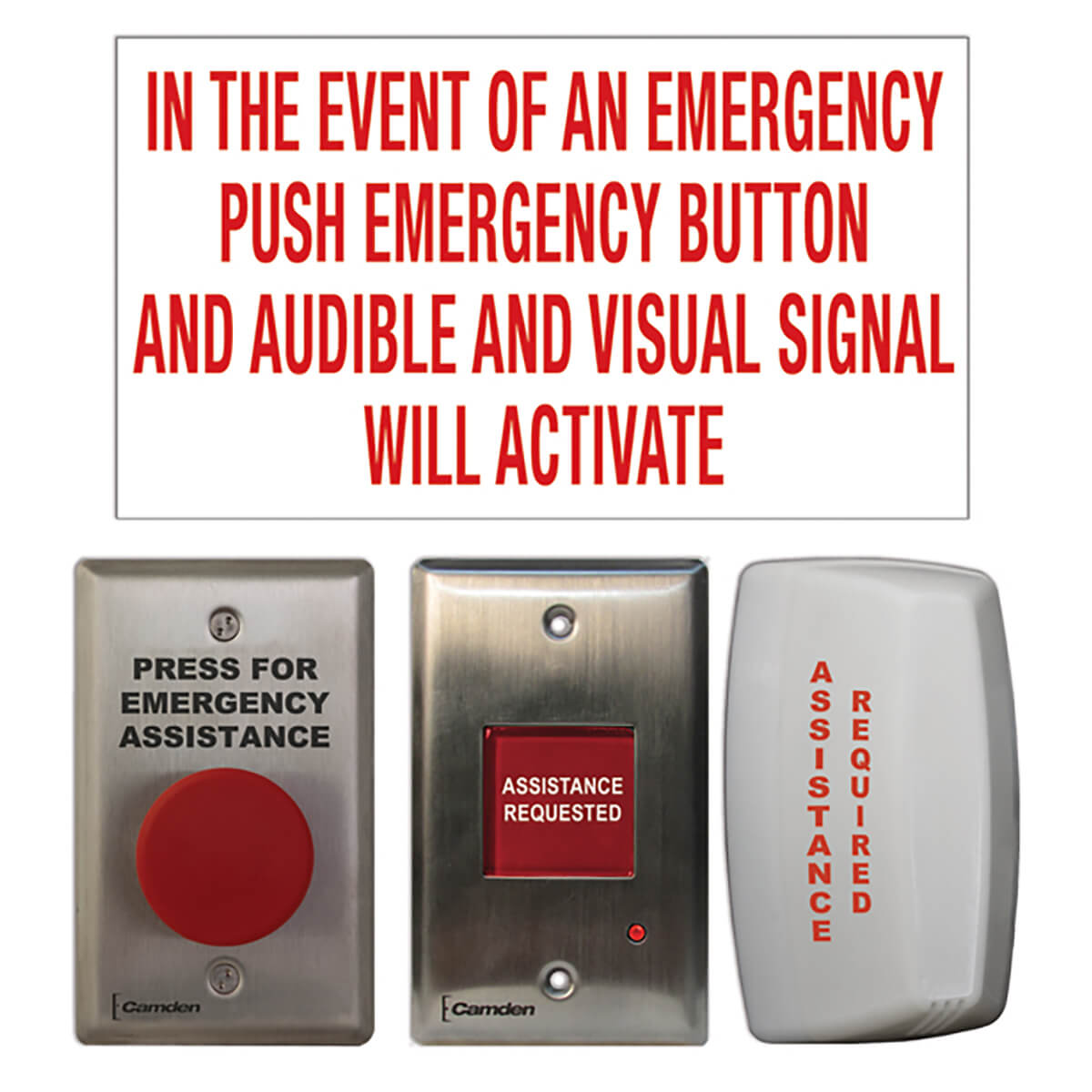 Emergency buttons for assistance with clear red signage.