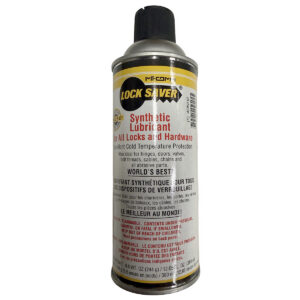 Lock lubricant spray can with black cap.