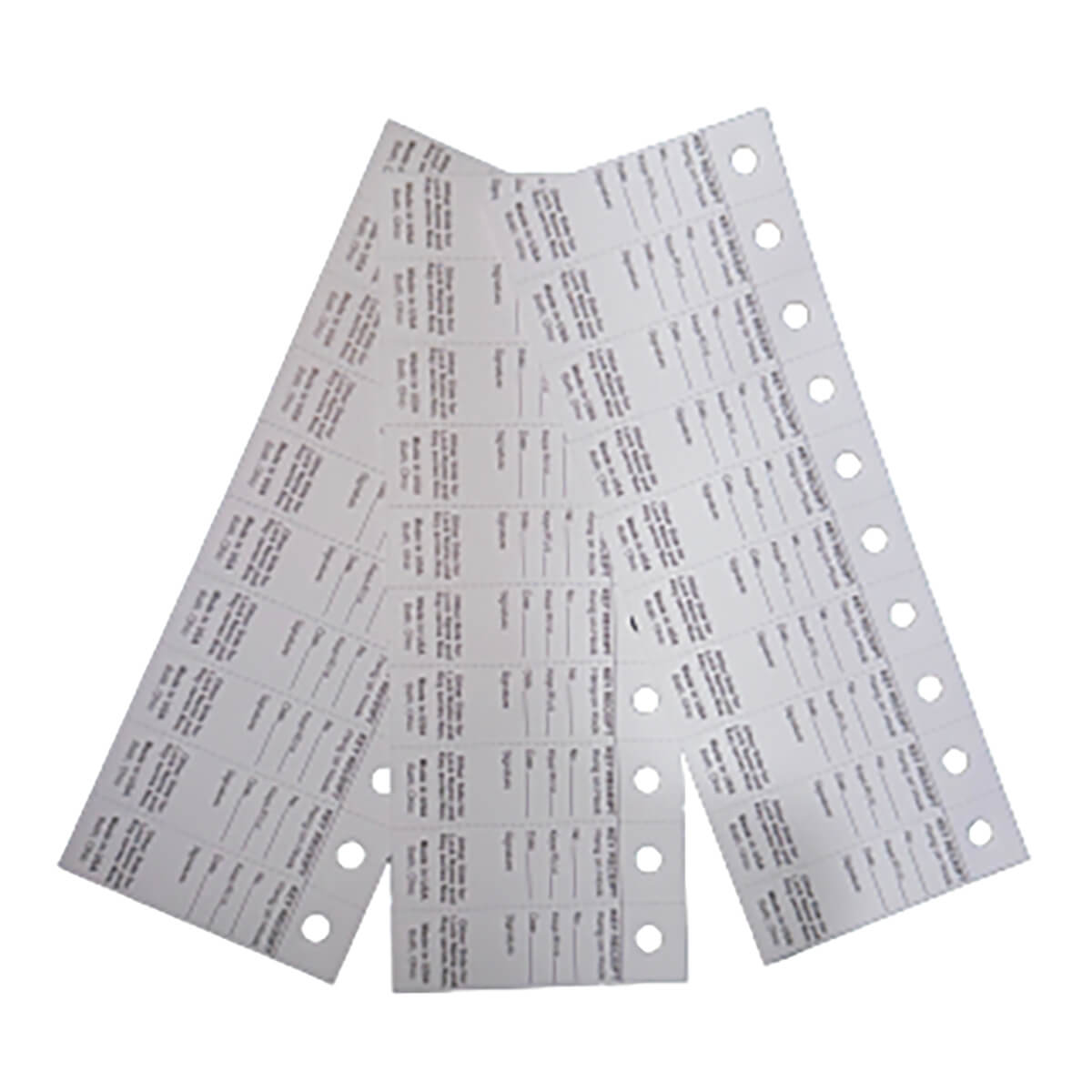 Labels with perforated edges, arranged in a fan shape.