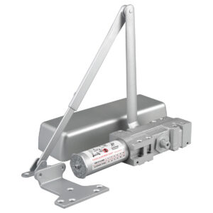 Silver door closer with adjustable arm mechanism